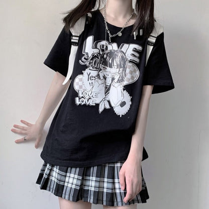イラストプリントTシャツラブストーリーver◆トップス　Tシャツ　M、XL