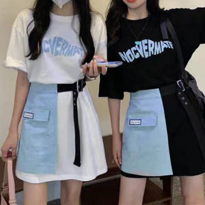 ロングTシャツ+ハーフスカートセットアップ(2)◆セットアップ　S、M、L、XL