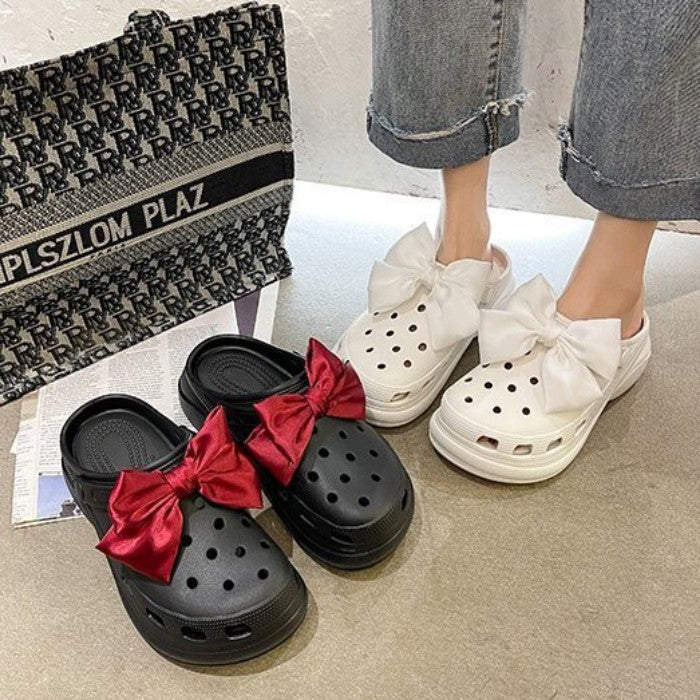 ビッグリボン厚底クロッグサンダル◆シューズ　厚底サンダル
