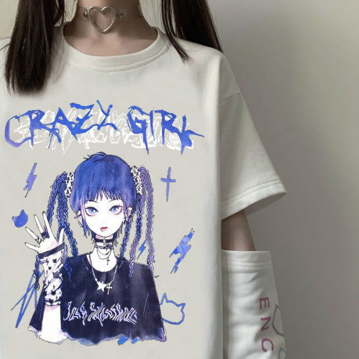 袖取り外し可イラストプリントTシャツダークガールver◆トップス　Tシャツ　S、M、L、XL、XXL