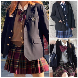 【期間限定30%OFF】チェック柄スカート+シャツ+リボンタイ+ベスト+ブレザー5点セット『4』◆セットアップ　XS、S、M、L、XL