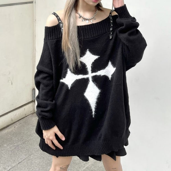 オフショルストラップニットセーター◆トップス　M、L、XL