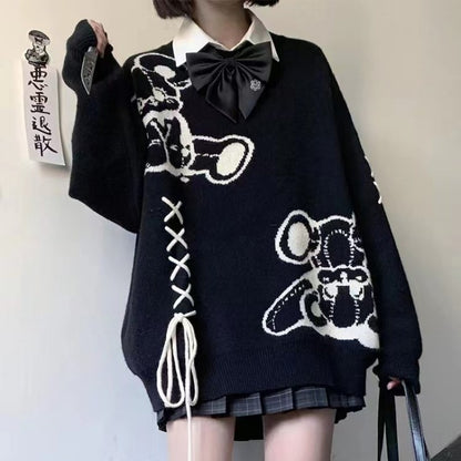 クロスストラップニットセーター◆トップス　S、M、L、XL、XXL