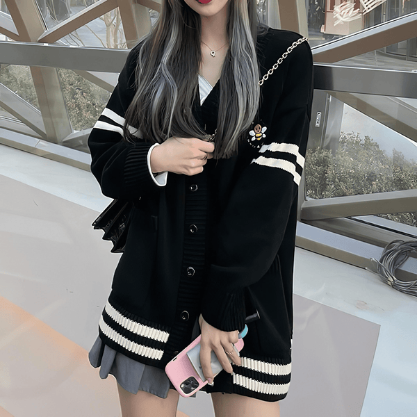 Vネックダブルラインニットカーディガン◆カーディガン ガーリー系 S、M、L、XL、XXL、XXXL