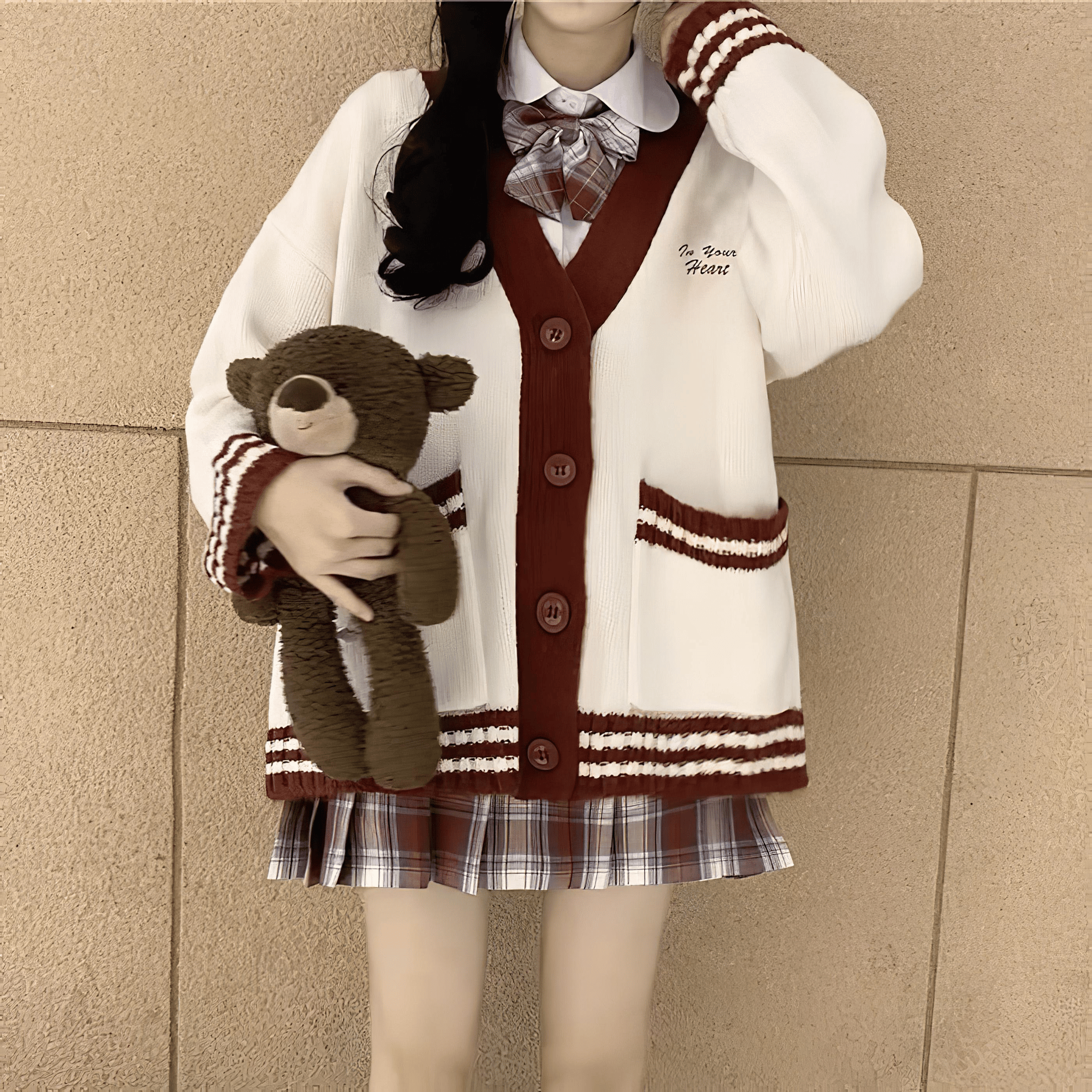 シャツ+スカート+リボンタイ+カーディガン4点セット(18)◆カーディガンセット 学生服 XS、S、M、L、XL、XXL