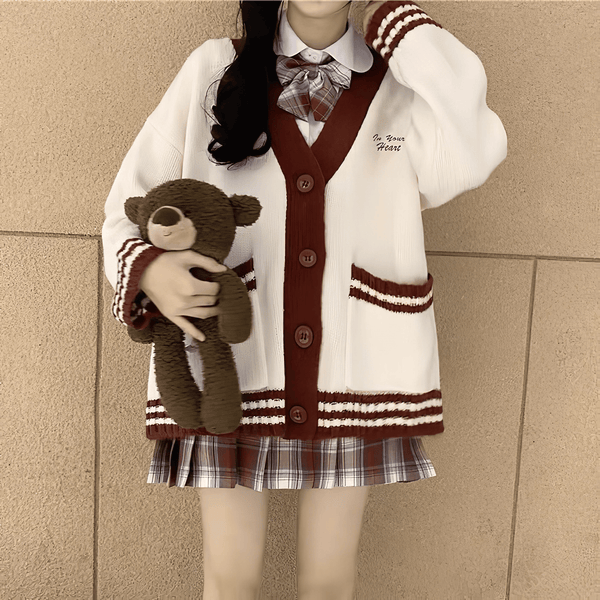 シャツ+スカート+リボンタイ+カーディガン4点セット(18)◆カーディガンセット 学生服 XS、S、M、L、XL、XXL