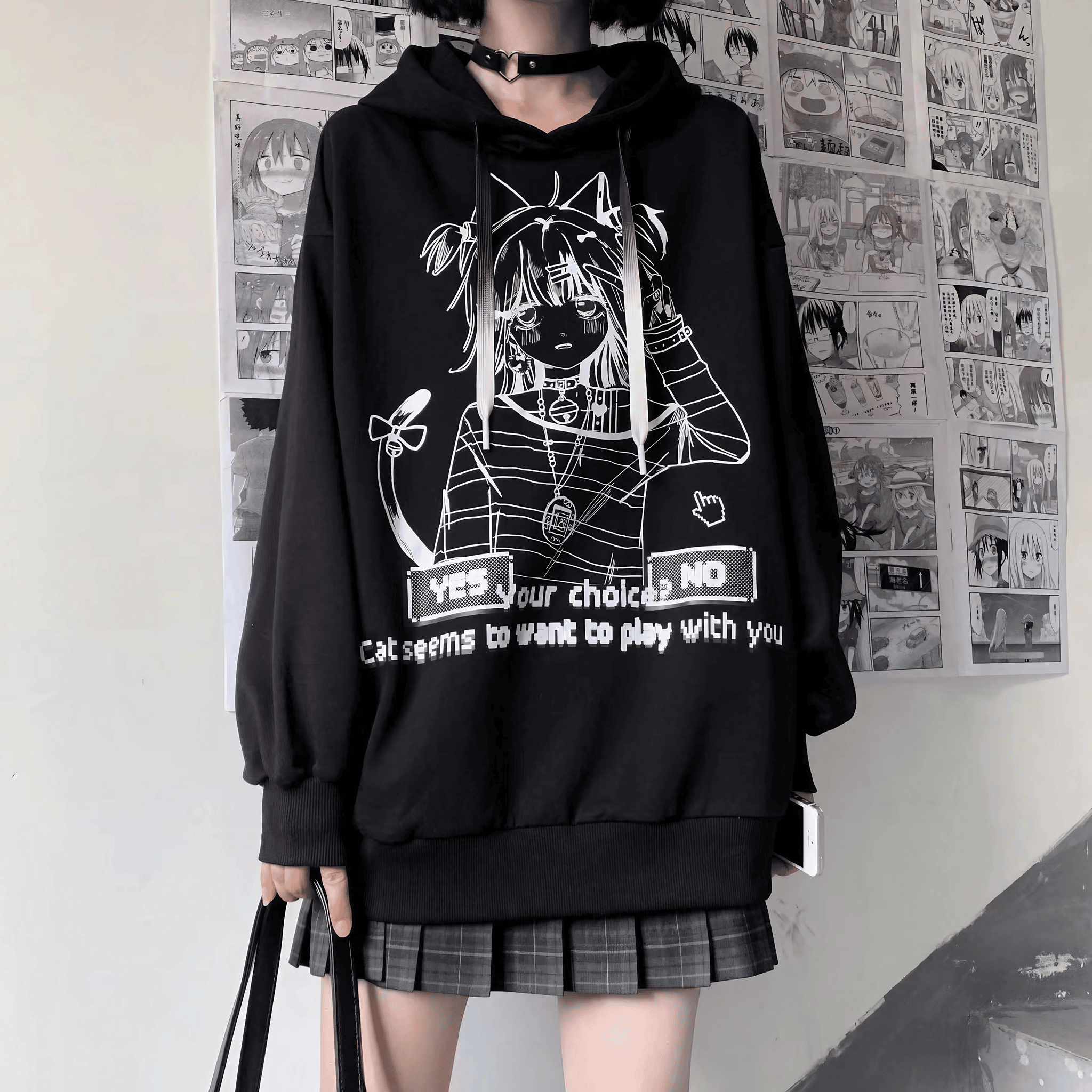 イラストプリントパーカー猫ガールver◆パーカー 地雷系 S、M、L、XL、XXL