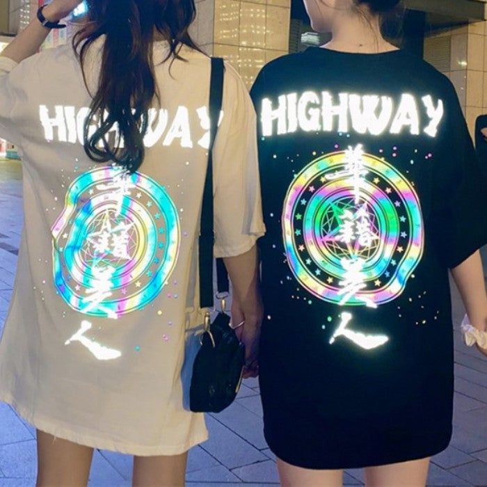 リフレクターガールズプリントロングTシャツ◆イラストTシャツ ガーリー系 M、L、XL、XXL