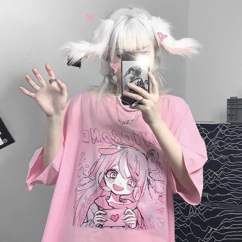 イラストプリントルーズTシャツハートメールver◆イラストTシャツ 地雷系 S、M、L、XL、XXL