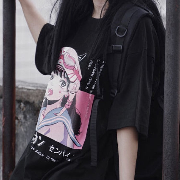 イラストプリントTシャツバクオンver◆イラストTシャツ ガーリー系 M、L、XL