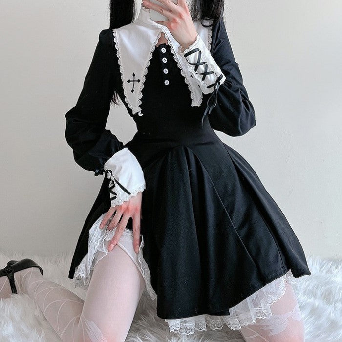 クロスカラーゴシックワンピース◆ミニワンピ ゴシック系 S、M、L