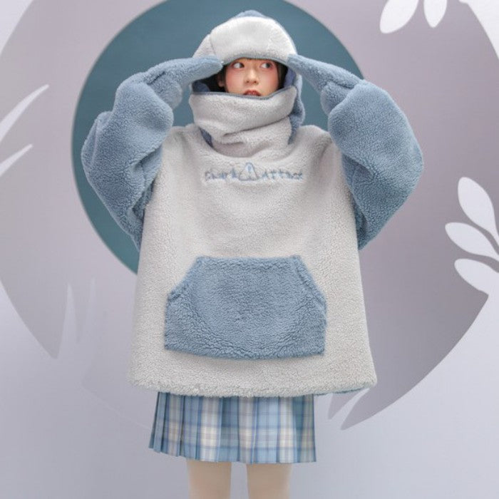 モコモコシャーク厚手パーカー◆パーカー ガーリー系 S、M、L、XL、XXL