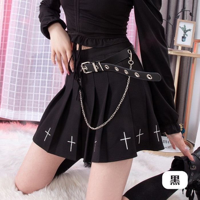 インナー付クロスプリーツスカート◆ミニスカート 地雷系 S、M、L、XL、XXL