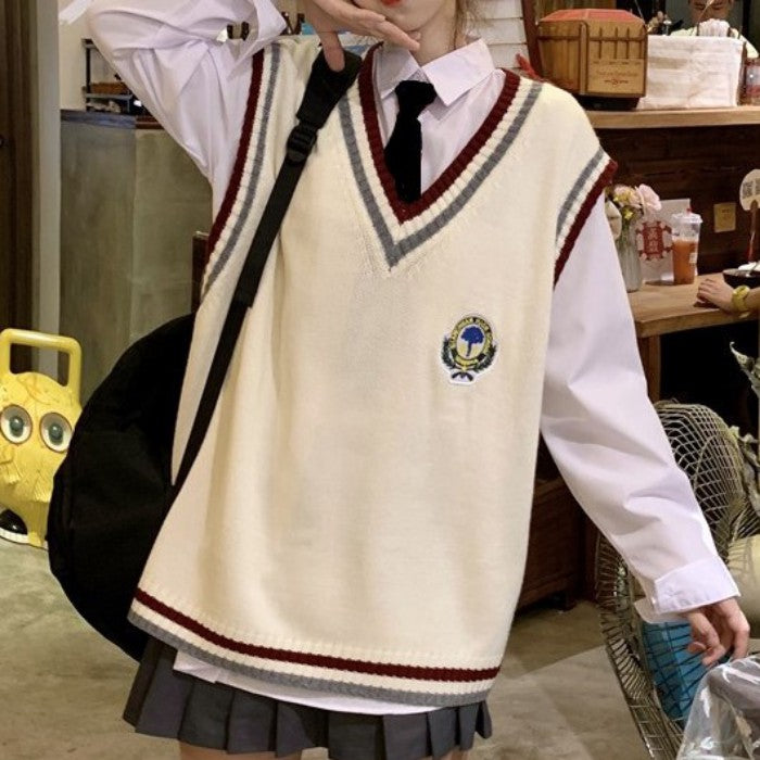 シャツ+スカート+ネクタイ+ベスト4点セット(5)◆ベストセット 学生服 XS、S、M、L、XL、XXL