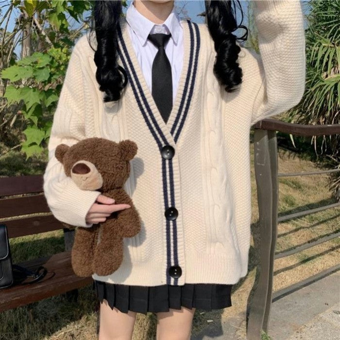 シャツ+スカート+ネクタイ+カーディガン4点セット(10)◆カーディガンセット 学生服 ワンサイズ