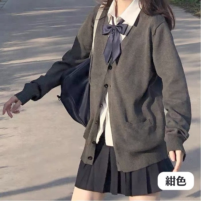 シャツ+スカート+リボンタイ+カーディガン4点セット(11)◆カーディガンセット 学生服 S、M、L、XL