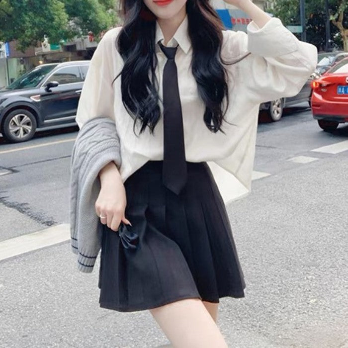 シャツ+スカート+ネクタイ+ベスト4点セット(12)◆ベストセット 学生服 S、M、L、XL