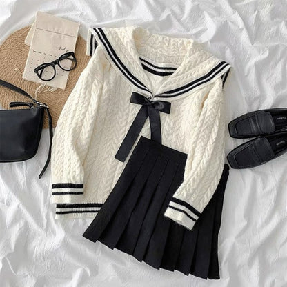 スカート+リボンタイセーター2点セット(13)◆セーターセット 学生服 S、M、L、XL