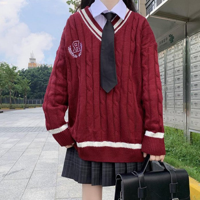 シャツ+スカート+ネクタイ+セーター4点セット(14)◆カーディガンセット 学生服 XS、S、M、L、XL