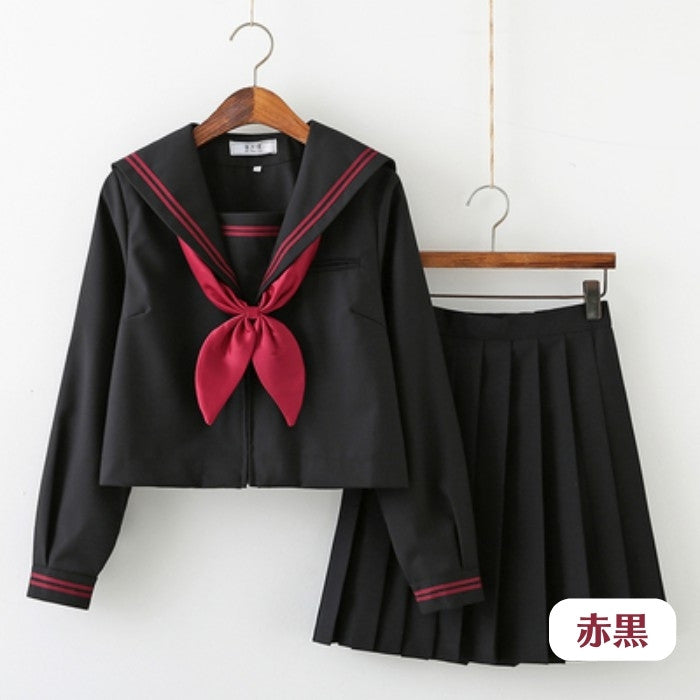 セーラー服上下+リボンセット<1>◆セーラー服 学生服 S、M、L、XL、XXL