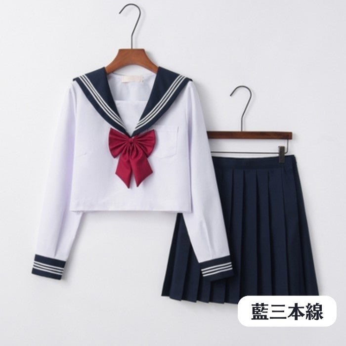 セーラー服上下+リボンセット<3>◆セーラー服 学生服 S、M、L、XL、XXL