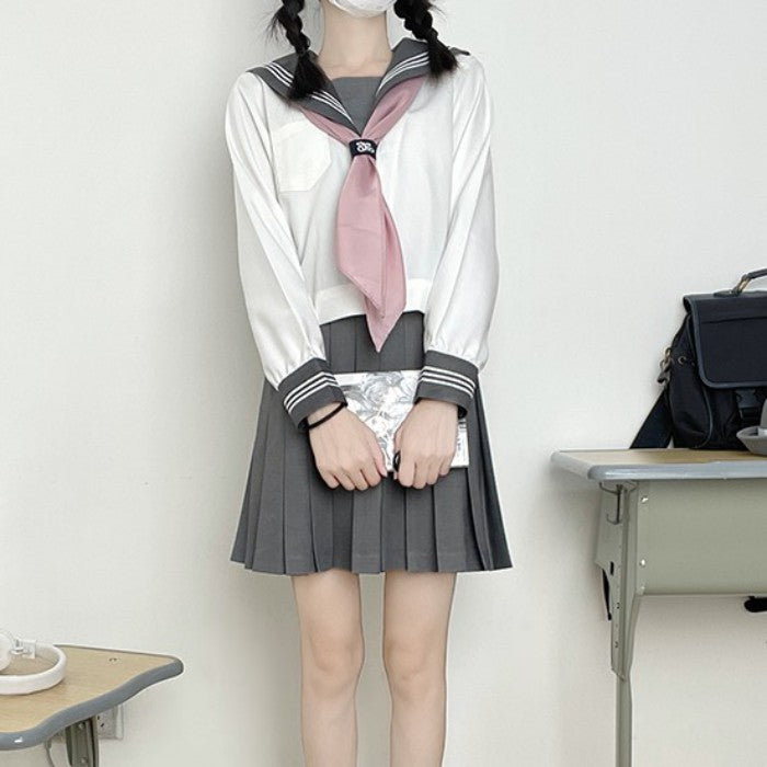 セーラー服上下+スカーフセット<4>◇セーラー服 学生服 S、M、L 