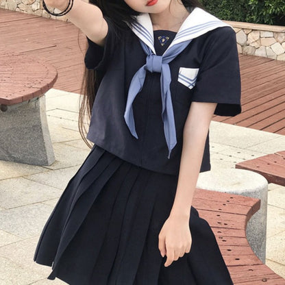 セーラー服上下+スカーフセット<6>◆セーラー服 学生服 S、M、L、XL