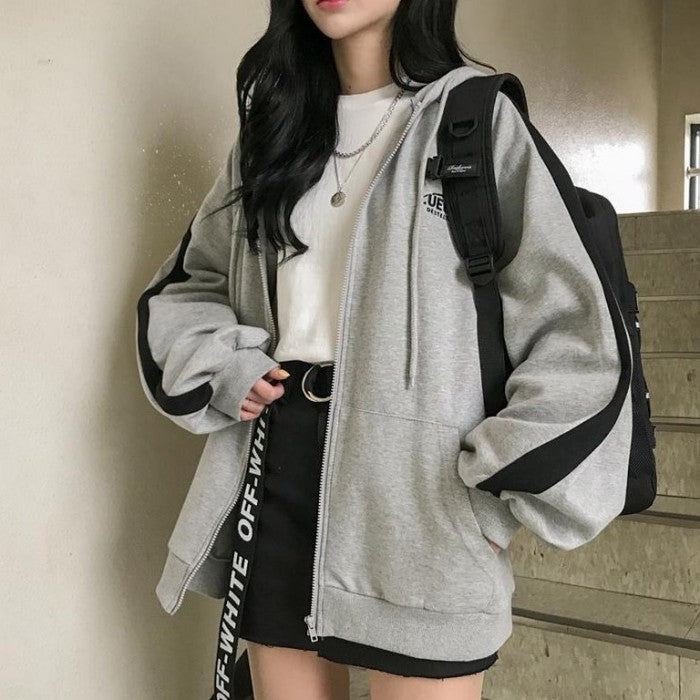ラインスリーブジップアップパーカー◆パーカー カジュアル系 S、M、L、XL、XXL
