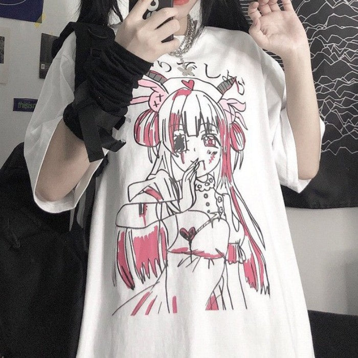 イラストプリントTシャツデビルナースver◆イラストTシャツ 地雷系 S、M、L、XL、XXL