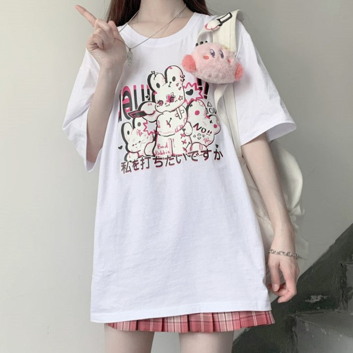イラストプリントTシャツバニーver◆イラストTシャツ ガーリー系 M、XL