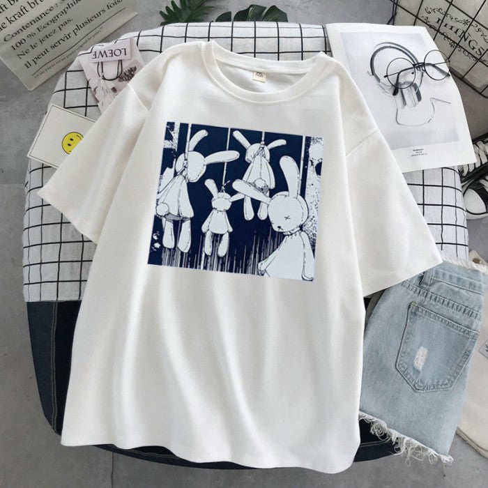 イラストプリントTシャツ暗黒うさぎver◆イラストTシャツ 地雷系 M、XL
