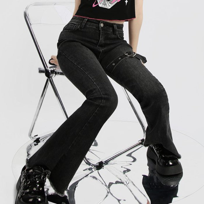 【CatWish】ハートバックルスリムロングジーンズ◆ロングパンツ ガーリー系 S、M、L
