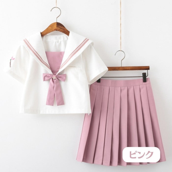 半袖セーラー服上下+リボンセット<1>◆セーラー服 学生服 S、M、L、XL、XXL