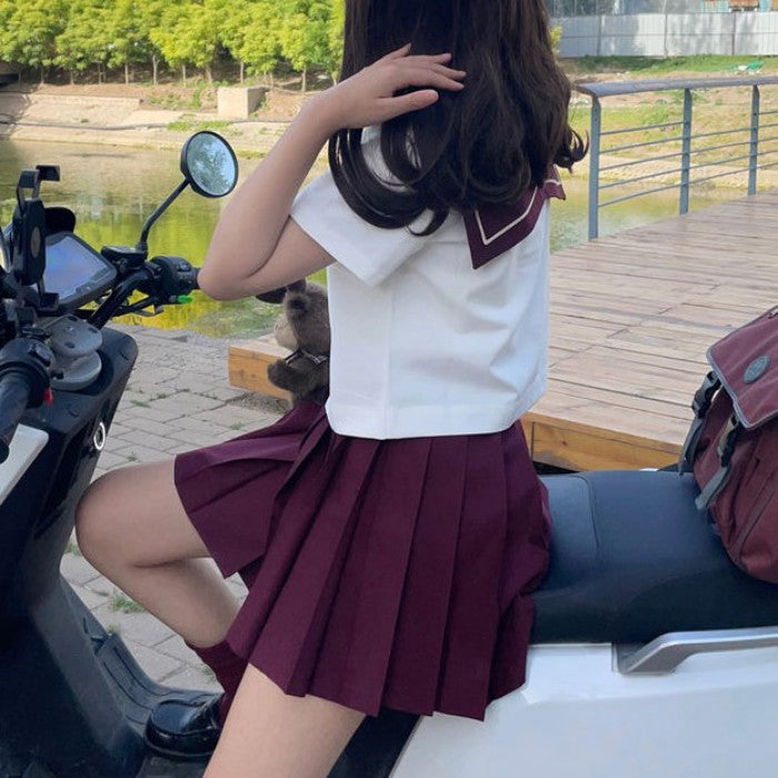 半袖セーラー服上下+リボンセット<7>◆セーラー服 学生服 S、M、L、XL、XXL