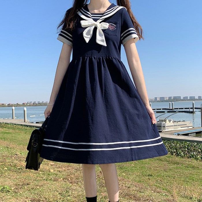 ネイビーカラーアンブレラワンピース◆ワンピース ガーリー系 S、M、L、XL