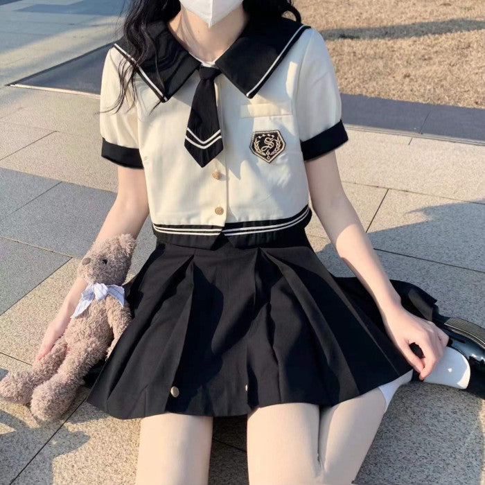 半袖セーラー服上下+リボンセット<11>◆セーラー服 学生服 S、M、L、XL