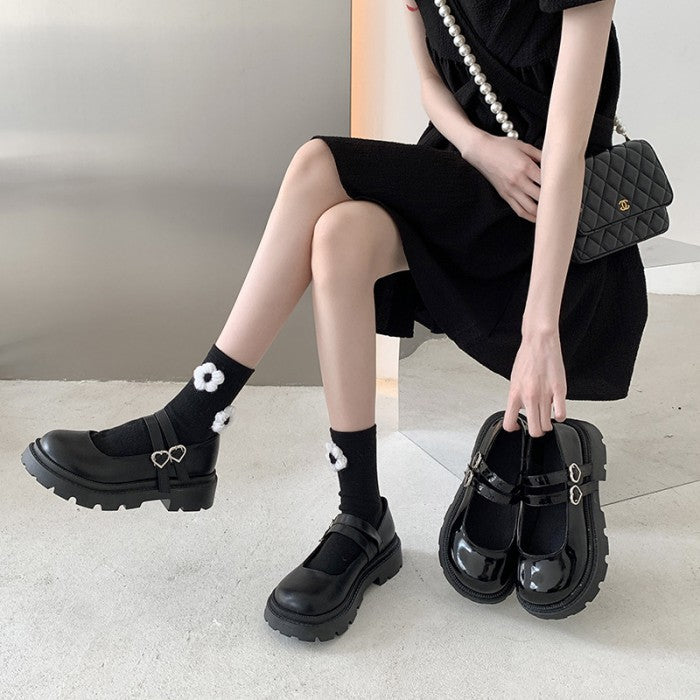 厚底ダブルハートベルトパンプス◆厚底パンプス シューズ