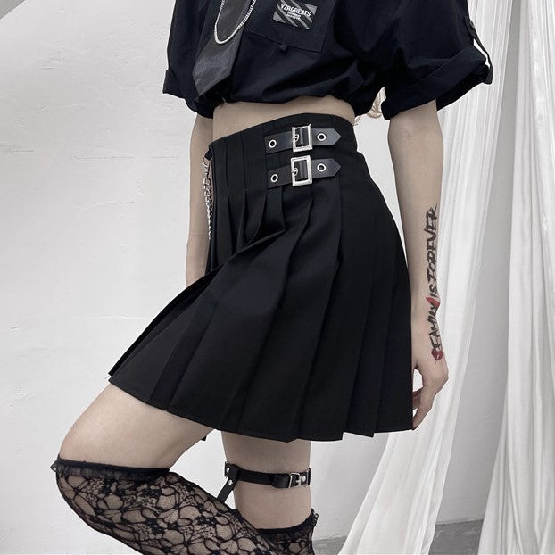 アシンメトリーハイウエストプリーツスカート◆ミニスカート 地雷系 S、M、L、XL、XXL