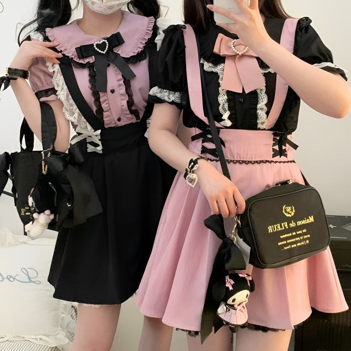 シルクレースサスペンダースカート◆サスペンダースカート 地雷系 S、M、L