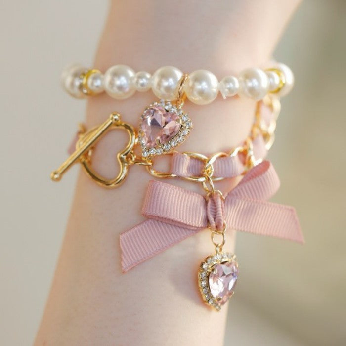 パール&チェーンダブルブレスレット◆ブレスレット アクセサリー