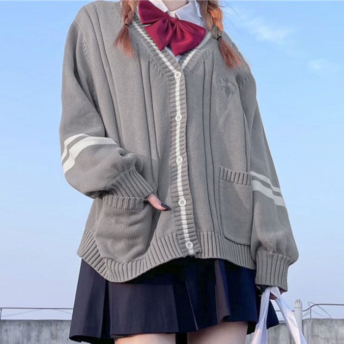 Vネックニットカーディガン[7]◆カーディガン 学生服 S、M、L、XL