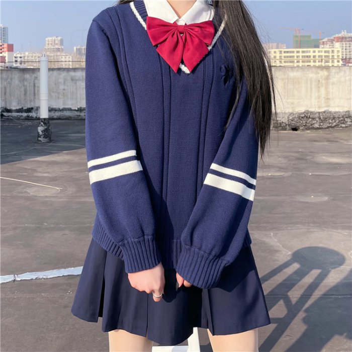 Vネックラインスリーブセーター◆セーター 学生服 S、M、L、XL