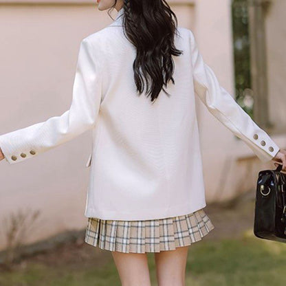 チェック柄スカート+シャツ+ネクタイ+ブレザー4点セット『6』◆ブレザーセット 学生服 S、M、L、XL