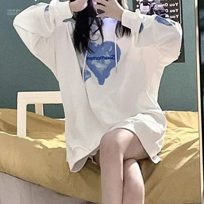イラストプリントパーカーブルーハートver◆パーカー ガーリー系 S、M、L、XL、XXL