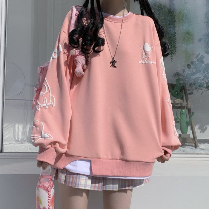 イラストプリントフェイクツーピーストレーナーWOver◆トレーナー 地雷系 M、L、XL
