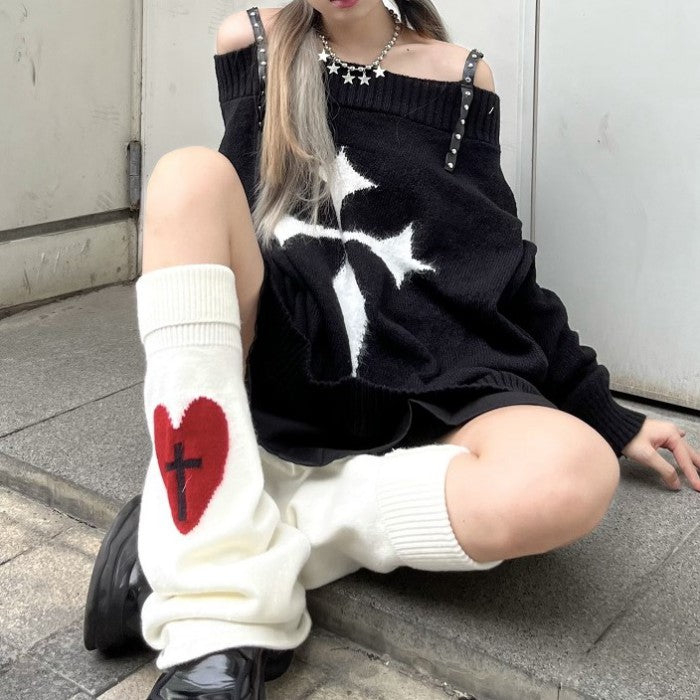 オフショルストラップニットセーター◆セーター 地雷系 M、L、XL