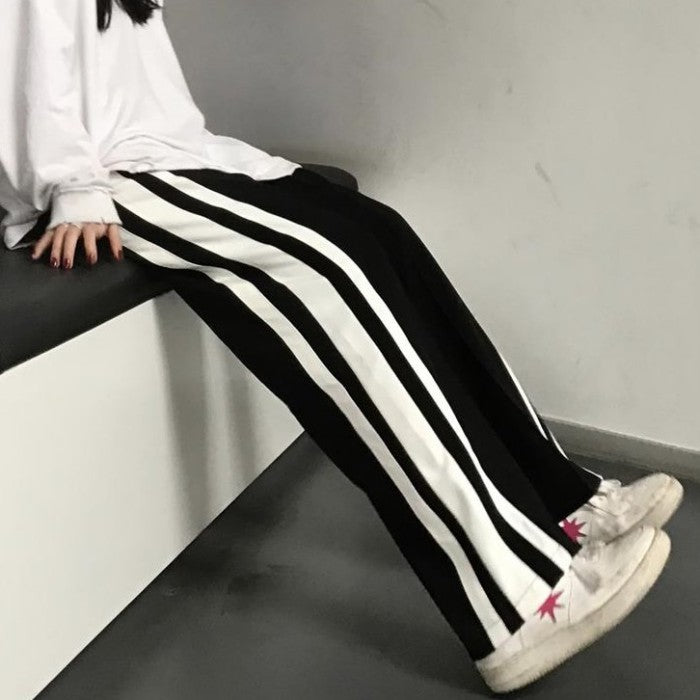サイドラインカジュアルストレートパンツ◆ロングパンツ カジュアル系 M、L、XL