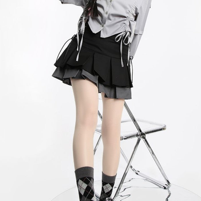 【CatWish】サイドストラップレイヤードスカート◆ミニスカート 地雷系 S、M、L