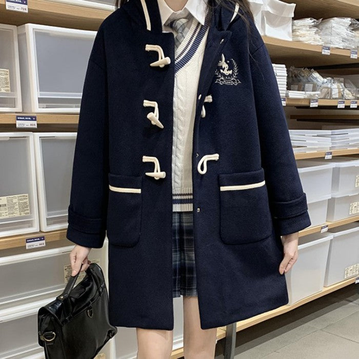 刺繍入ホーンボタンウールコート◆コート 学生服 S、M、L、XL