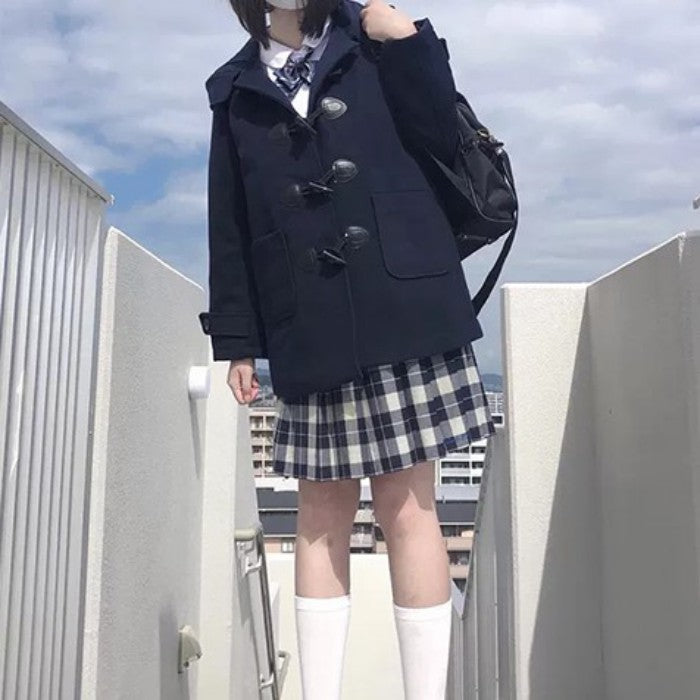 ホーンボタンジップアップウールコート◆コート 学生服 S、M、L、XL
